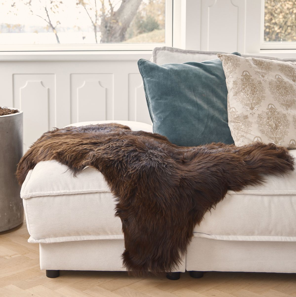 Fårskinn Premium | Ekologiskt | Lång lugg | 90-100 cm Naturlig Brun