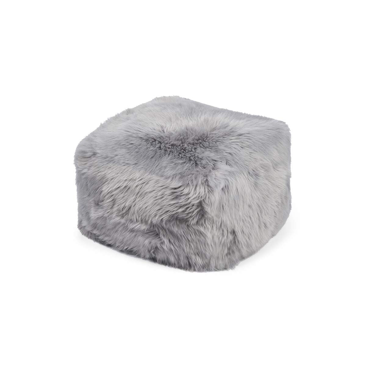 Sittpuff | Fårskinn | Lång lugg | 50x50x32 cm Ljusgrå 