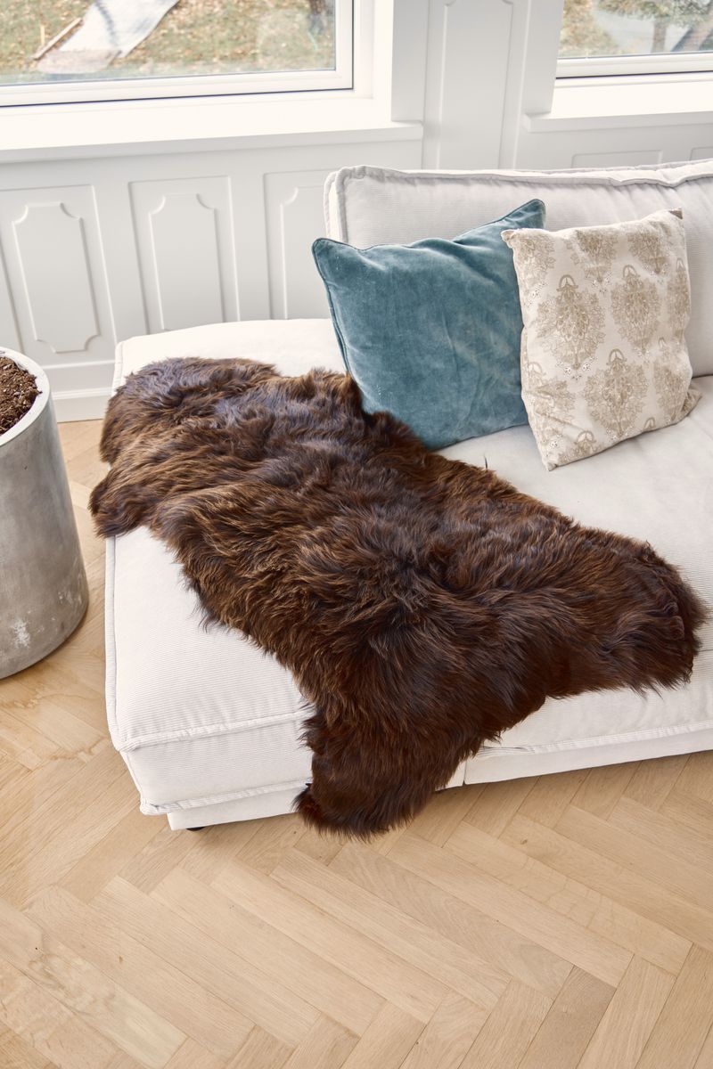 Fårskinn | Ekologiskt | Lång lugg | 90x60 cm Naturlig Brun