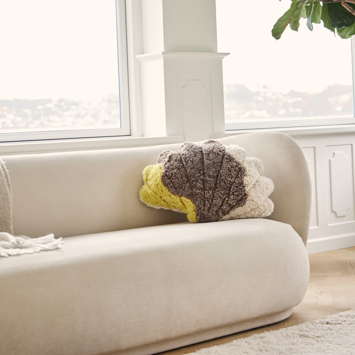 Pattern shell fårskinnskudde | Kort lugg | Nya Zeeland Gul / Ljusbrun / Beige