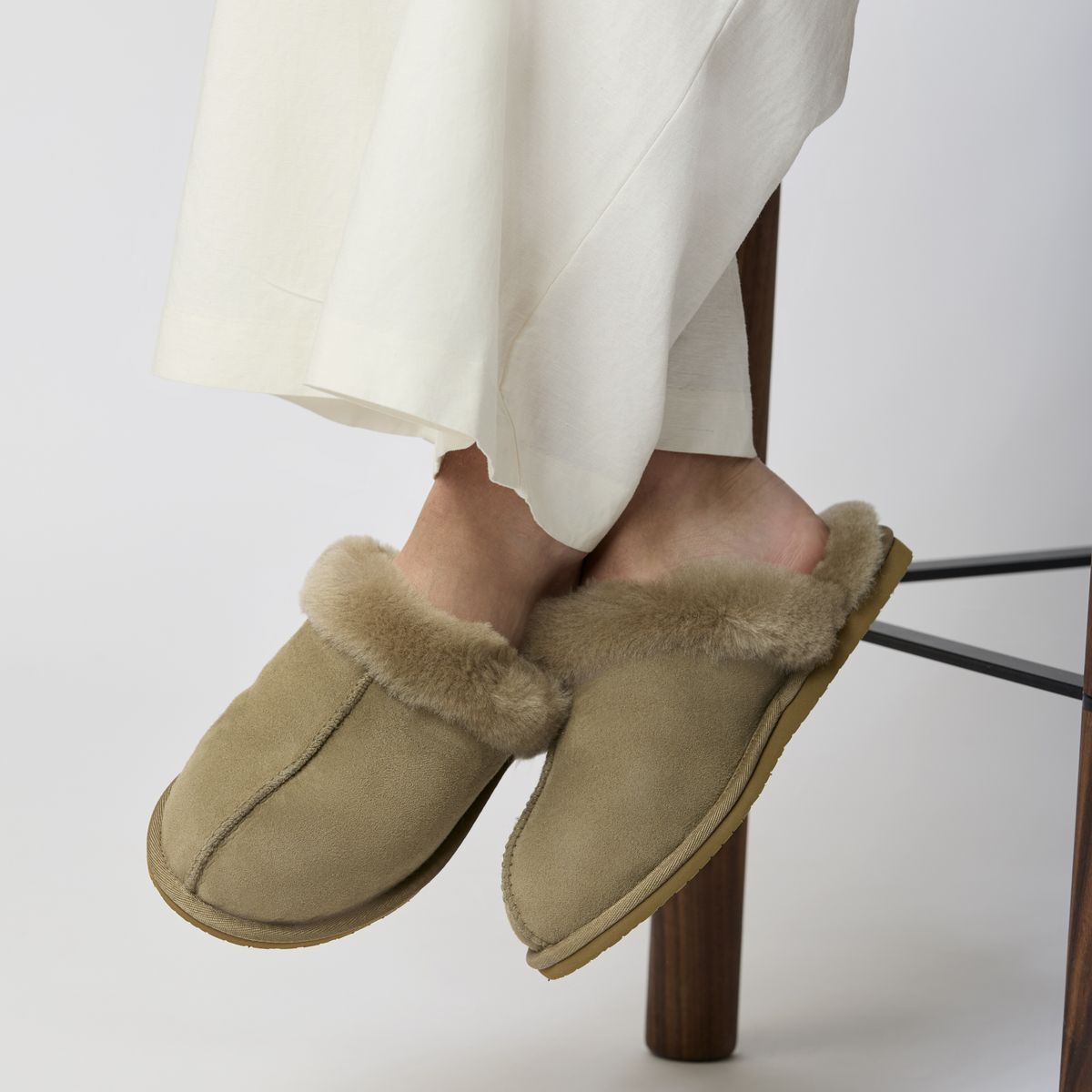 Tofflor | Fårskinn | Utan hälkappa Svart