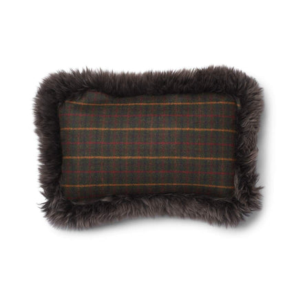 Checked Collection | Ullkudde | Lång lugg | Dubbelsidig | 52x52 cm | 34x52 cm Rutig Mörkgrön / Valnöt