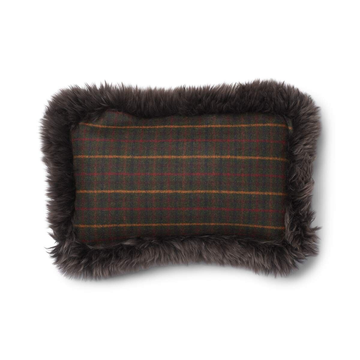 Checked Collection | Ullkudde | Lång lugg | Dubbelsidig | 52x52 cm | 34x52 cm Rutig Mörkgrön / Valnöt
