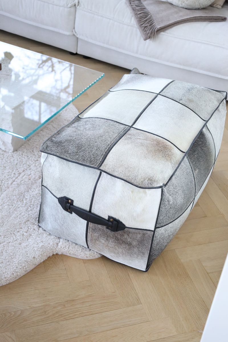 Puff m/handtag | Kalvläder | 45x82x38 cm Grå