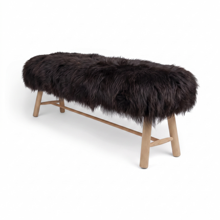Bänk med Isländskt Fårskinn | 140x35x45 cm Natur Svart
