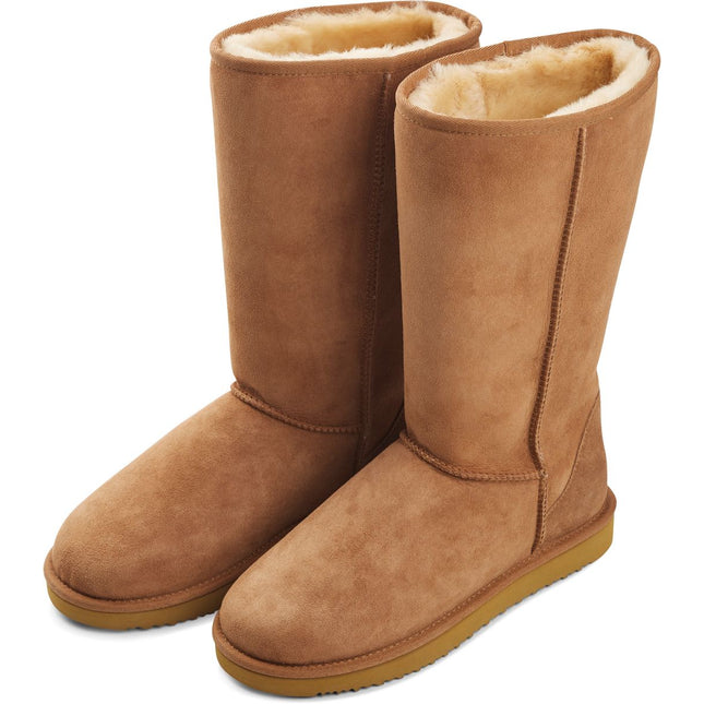 Höga boots | Mocka & äkta fårull | Dam Kastanj