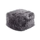 Sittpuff | Fårskinn | Lång lugg | 50x50x32 cm Mörkgrå