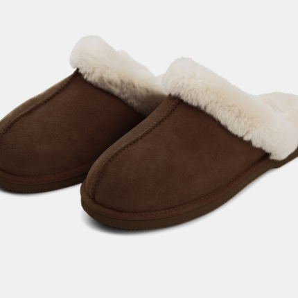 Fårskinnstofflor | Lockigt fårull | Hälkappa Choklad