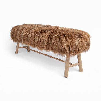 Bänk med Isländskt Fårskinn | 140x35x45 cm Naturbrun