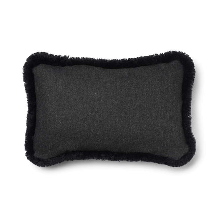 Short-Wool Sheepskin Cushion | SW trim | 34x52 cm Charcoal/Svart