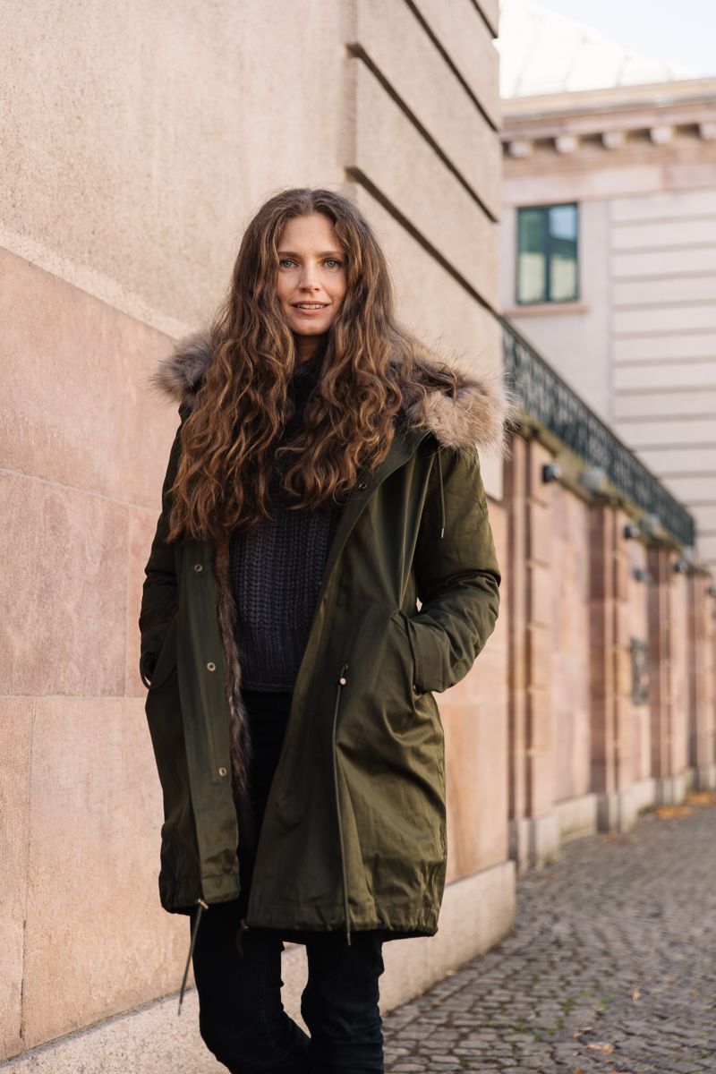 Petra Parkas | Tvättbjörnspäls Häck Grön/Naturligt Brun