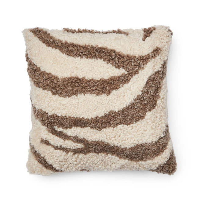 Fårskinnskudde Zebramönster | Kort fårull | Dubbelsidig | 60x60 cm